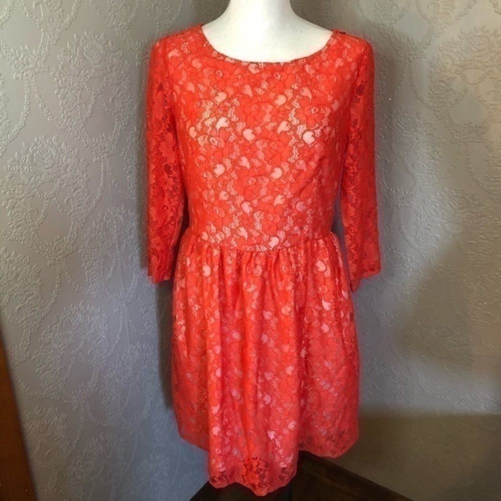 French Connection Satin Lined Lace Coral Dress 10 New NWT